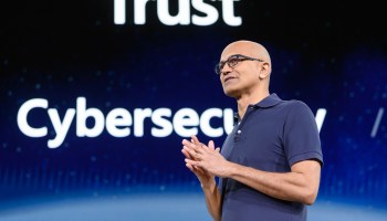 Microsoft CEO Satya Nadella speaks at Build 2019. (GeekWire Photo / Kevin Lisota)