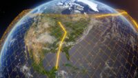 Illustration: Laser transmissions between satellites in mesh network