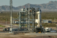 Blue Origin New Shepard spaceship on launch pad in 2022