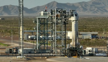 Blue Origin New Shepard spaceship on launch pad in 2022