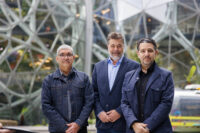 Amazon Project Kuiper and Vrio execs outside Seattle Spheres